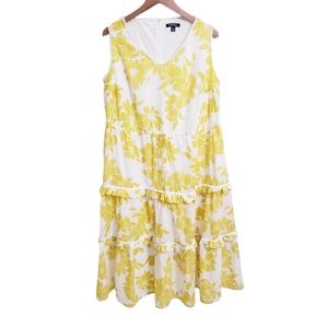 Roz & Ali White & Yellow Floral Print Sleeveless Tiered Cotton Maxi Dress Sz 22